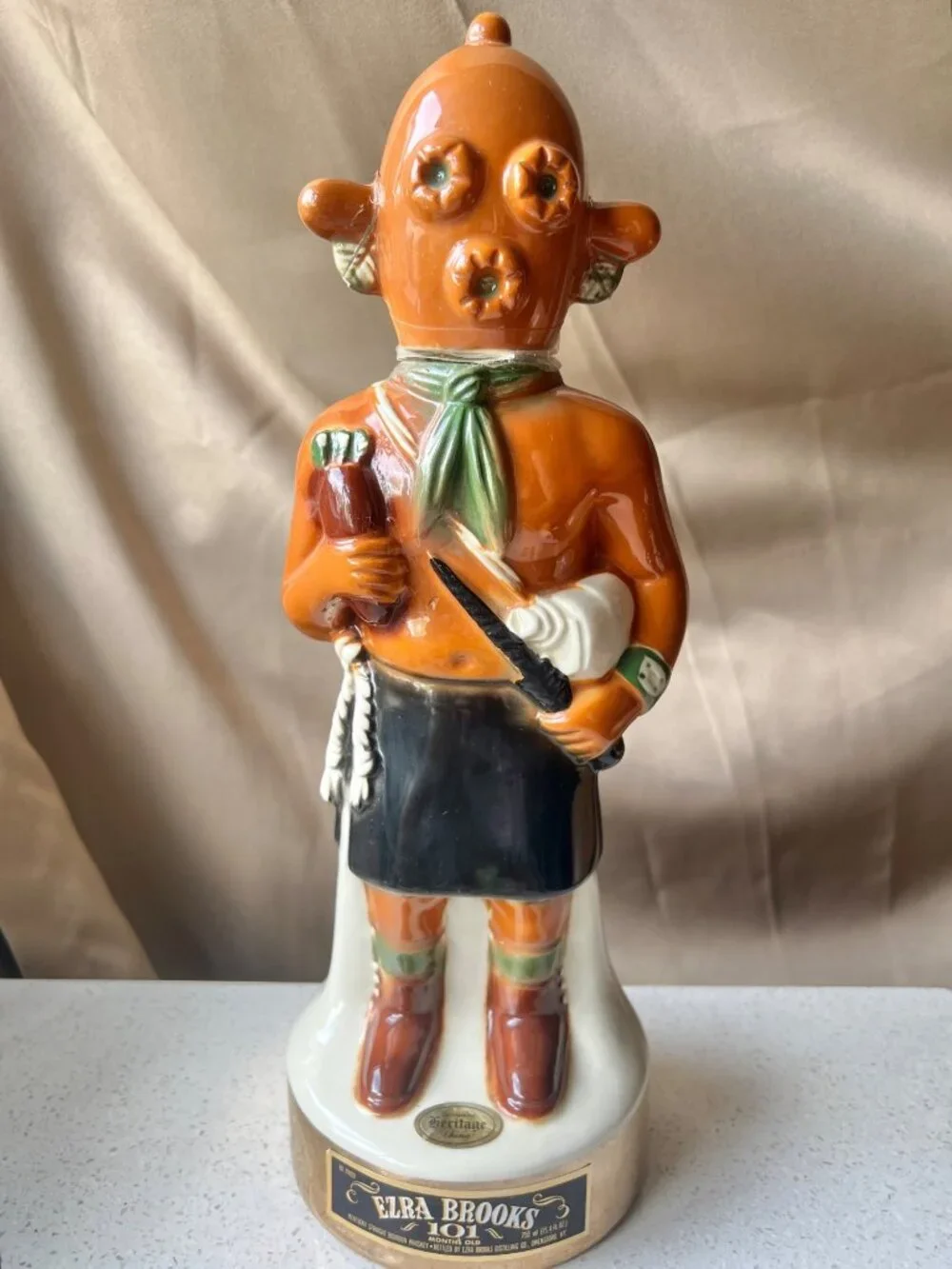 Ezra Brooks Decanter 101 Heritage Koyemsi Mudhead Kachina Doll Ceramic 13.5
